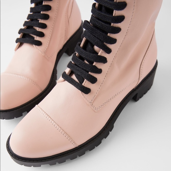 Zara TRF laced leather ankle boots soft pastel pink NWT - Picture 4 of 8